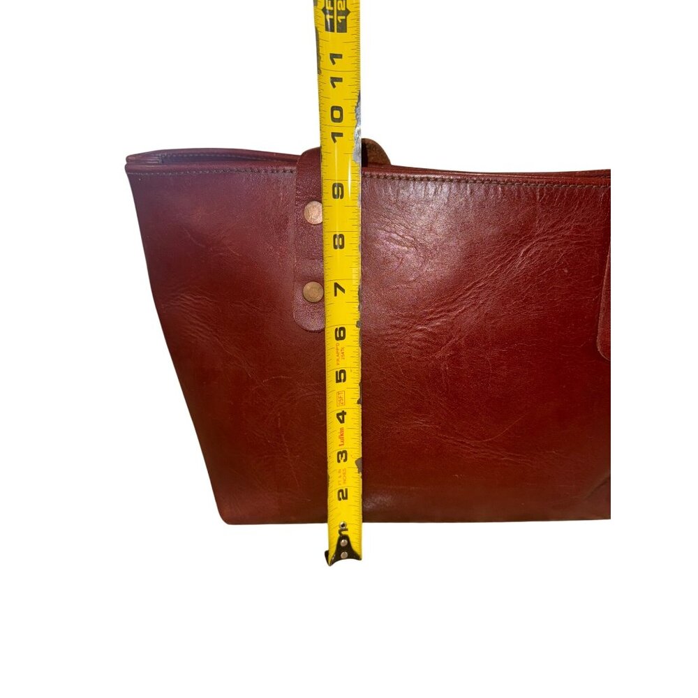 VTG Unbranded Classic Leather Tote Burgundy Everyday Carry Large Handbag Boho - Picture 6 of 10